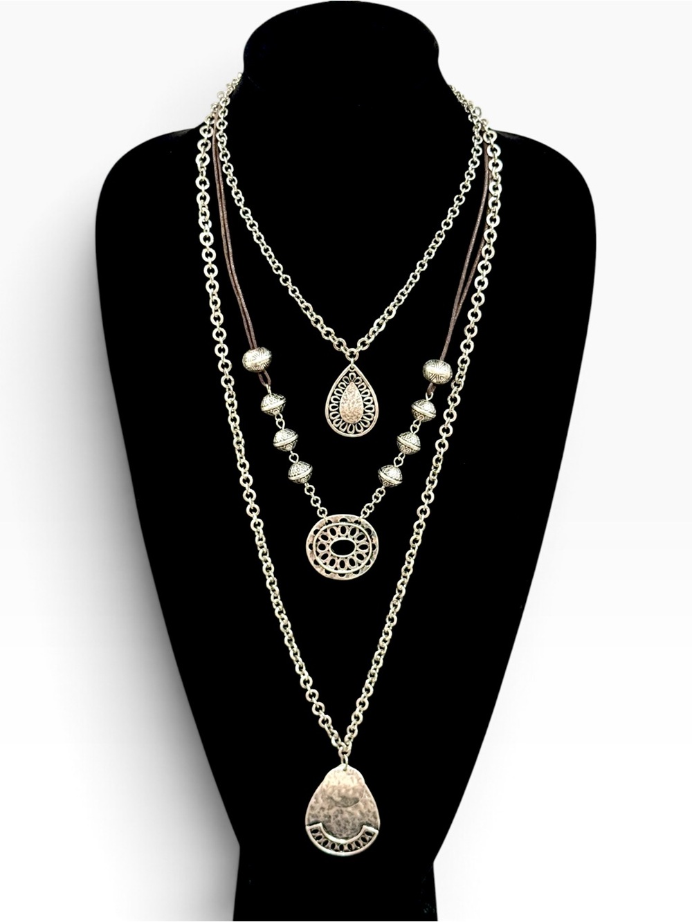 Chico’s Silver-Tone Layered Boho Statement Western Necklace | NWT